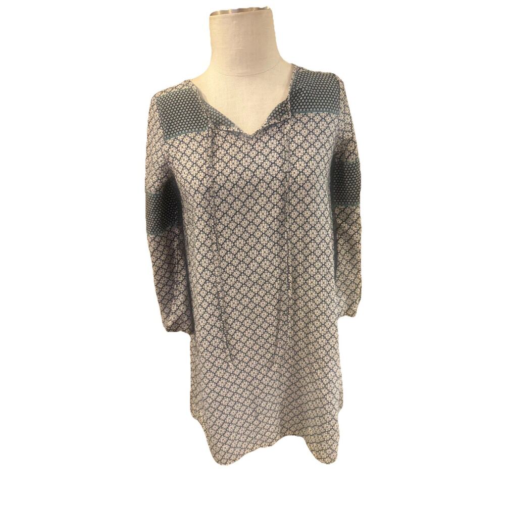 Peppermint Sheath Dress Womens Small Beige Green Geometric Print Pullover